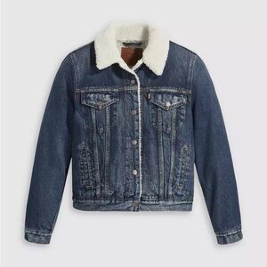Levi's Dark Blue Denim Jacket with White Sherpa Collar -size M